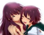  2girls closed_eyes covering covering_breasts hyudora kantai_collection kisaragi_(kantai_collection) multiple_girls mutsuki_(kantai_collection) nude purple_hair tears 