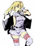 1girl blonde_hair character_request copyright_request gloves hair_ornament mecha_musume military military_uniform necktie open_mouth piaisai solo star_hair_ornament tagme thigh-highs twintails uniform 