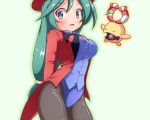  1girl a-ktoo blue_eyes chingling green_hair hat leotard long_hair magician pantyhose pokemon shizue_(pokemon) 