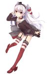  1girl amatsukaze_(kantai_collection) brown_eyes gloves highres huuyu_1z kantai_collection long_hair rensouhou-kun silver_hair solo thigh-highs twintails windsock 