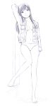  1girl barefoot jacket long_hair monochrome original panties sketch solo traditional_media underwear yoshitomi_akihito 