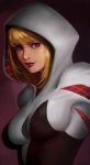  1girl bodysuit breasts grey_eyes gwen_stacy hood marvel phamoz solo spider-man_(series) spider-woman superhero 