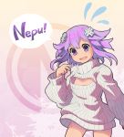  failure neptune_(choujigen_game_neptune) neptune_(series) open-chest_sweater purple_hair segamark surprised sweatdrop sweater 