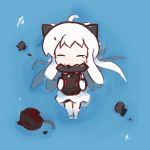  1girl :3 ahoge chibi closed_eyes damaged floating highres horns kantai_collection long_hair mittens monster northern_ocean_hime nuu_(nu-nyu) pale_skin shinkaisei-kan smile solo tears white_hair 