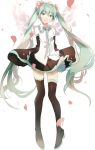  1girl angel_wings aqua_eyes aqua_hair bangs cherry_blossoms collared_shirt detached_sleeves flower full_body hair_flower hair_ornament hatsune_miku necktie sleeves_past_wrists solo twintails vocaloid wide_sleeves wings xjpgc123 