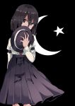  1girl black_eyes black_hair crescent_moon hidden_mouth moon necktie solo star touhou usami_renko yoshinaga_p 