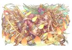  1girl blonde_hair breasts cobra_(animal) flower hair_ornament headdress kali_(p&amp;d) long_hair mole mole_under_mouth multiple_arms puzzle_&amp;_dragons snake solo thigh-highs 