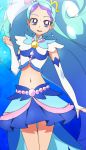  1girl blue_eyes blue_hair blue_skirt cure_mermaid earrings go!_princess_precure jewelry kaidou_minami long_hair looking_at_viewer magical_girl manji_(tenketsu) midriff multicolored_hair navel ponytail precure purple_hair skirt smile solo two-tone_hair very_long_hair 