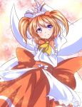  1girl arms_up aya-on_(miria00) bow dress hair_bow orange_hair ribbon short_hair smile solo sunny_milk touhou twintails wings 