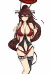  1girl brown_eyes brown_hair casual_one-piece_swimsuit highres kantai_collection long_hair one-piece_swimsuit ponytail red_moon_(artist) swimsuit umbrella yamato_(kantai_collection) 