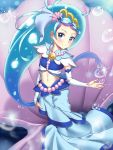  blue_eyes blue_hair cure_mermaid go!_princess_precure kaidou_minami long_hair magical_girl ponytail seashell underwater 