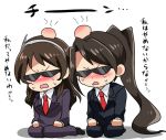  ashigara_(kantai_collection) formal head_bump kaisen02_(kaisen_donburi) kantai_collection long_hair multiple_girls nachi_(kantai_collection) ponytail side_ponytail suit sunglasses tears translation_request 