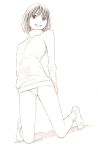  1girl monochrome original panties sketch smile socks solo traditional_media underwear yoshitomi_akihito 