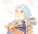  1boy blue_hair cape double-breasted ichigo_hitofuri looking_up male_focus military military_uniform mizuhara_aki necktie open_mouth orange_eyes short_hair sode solo touken_ranbu uniform upper_body 