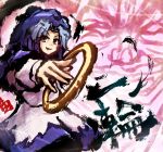  1girl blue_hair character_name highres hood jewelry kumoi_ichirin ring touhou traditional_media umarutsufuri unzipped violet_eyes 