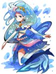  1girl blue_eyes blue_hair boots cure_mermaid earrings go!_princess_precure itomugi-kun jewelry kaidou_minami knee_boots magical_girl midriff precure smile 