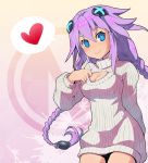  braid heart neptune_(choujigen_game_neptune) neptune_(series) open-chest_sweater purple_hair purple_heart segamark spoken_heart sweater twin_braids 