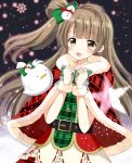  blush brown_eyes brown_hair cape christmas long_hair love_live!_school_idol_project minami_kotori ribbon side_ponytail smile 