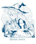  1girl book bow braid character_name hair_bow hat kirisame_marisa long_hair monochrome ryuhey sketch smile solo touhou witch_hat 