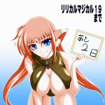  1girl absurdres animal_ears arf blue_eyes breasts cleavage front_zipper_swimsuit highres lyrical_nanoha mahou_shoujo_lyrical_nanoha red_eyes solo 