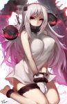  1girl breasts highres horns kantai_collection large_breasts long_hair looking_at_viewer mittens monster mukka northern_ocean_hime older pale_skin red_eyes shinkaisei-kan solo turret white_hair 