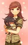  2girls amazake black_hair blood brown_eyes brown_hair kantai_collection kitakami_(kantai_collection) long_hair minigirl multiple_girls nosebleed ooi_(kantai_collection) smile uniform 