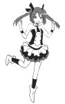  1girl bare_shoulders long_hair looking_at_viewer monochrome open_mouth simple_background skirt smile solo twintails white_background zaxwu 