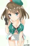  1girl aqua_eyes bare_shoulders breasts brown_hair cleavage colored_eyelashes kantai_collection leaning_forward looking_at_viewer maya_(kantai_collection) midriff pleated_skirt pov short_hair sketch skirt smile 