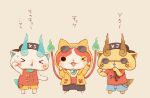  &gt;_&lt; baseball_cap blush cat fangs glasses hat highres hooded_jacket jewelry jibanyan kanacho koma-san komajirou looking_at_viewer microphone multiple_tails necklace no_humans one_eye_closed open_mouth over-rim_glasses semi-rimless_glasses shorts simple_background sleeveless sleeveless_shirt standing sunglasses sweat tail translation_request two_tails youkai_watch 