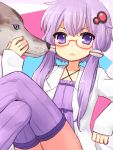  1girl animal glasses long_hair purple_hair sad_fuka solo thigh-highs violet_eyes vocaloid yuzuki_yukari 