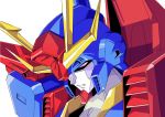  cannon close-up gundam gundam_build_fighters gundam_build_fighters_try gundam_tryon_3 hogeroh mecha no_humans oobari_masami_(style) open_mouth parody pink_eyes shiny solo style_parody yuusha_series 