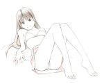  1girl barefoot bikini long_hair monochrome original sketch skirt solo swimsuit traditional_media yoshitomi_akihito 