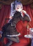  1girl drill_hair gothic_lolita highres idolmaster idolmaster_cinderella_girls kanzaki_ranko konkito lolita_fashion long_hair pantyhose red_eyes silver_hair smile solo twin_drills twintails 