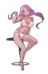  1girl bikini kubocha long_hair original purple_hair red_eyes sitting swimsuit table twintails 
