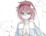  1girl breasts cleavage collarbone hairband heart komeiji_satori no_bra ominaeshi_(takenoko) open_clothes open_shirt pink_eyes pink_hair shaded_face smile solo touhou upper_body 