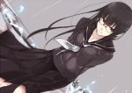  1girl black_eyes black_hair glasses katana long_hair original rain school_uniform smile solo sword touma_raito weapon 