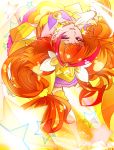  1girl amanogawa_kirara back bare_shoulders boots choker cure_twinkle earrings gloves go!_princess_precure jewelry long_hair looking_up magical_girl multicolored_hair orange_hair precure sayvi smile solo star star_earrings thigh-highs thigh_boots twintails two-tone_hair violet_eyes 