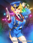  1girl breasts cuffs female gun handcuffs hat highres kakusei_kenkyuu_idol_lab large_breasts necktie police police_uniform revolver solo uniform wacchi weapon yajima_chitose 