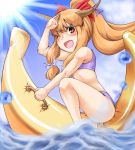  bikini brown_eyes food fruit girl_on_banana horns hotpants_(artist) ibuki_suika orange_hair swimsuit touhou 