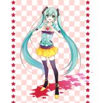  bpm_(vocaloid) checkered checkered_background green_eyes hatsune_miku heart heart_hands high_heels hoodie legs long_hair m-ca purple_legwear shoes skirt star thigh-highs thighhighs touhou twintails very_long_hair vocaloid zettai_ryouiki 