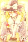  bad_id blonde_hair braid cat_ears cat_tail colored_pencil_(medium) hat highres kirisame_marisa long_hair nal_ask tail touhou traditional_media witch_hat yellow_eyes 