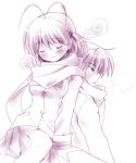  blush breath clannad closed_eyes couple furukawa_nagisa monochrome okazaki_tomoya patoto pleated_skirt purple scarf school_uniform shared_scarf skirt smile 
