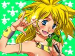  \m/ blonde_hair broly dragonball dragonball_z genderswap jewelry long_hair macross macross_frontier microphone necklace parody seikan_hikou smile star 