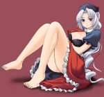  blue_eyes bra braid breasts feet hat legs lingerie long_hair silver_hair touhou underwear yagokoro_eirin yumegi_atsuki 