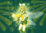  blonde_hair hair_ornament hair_ribbon hairclip headphones kagamine_rin momen_(6p6) musical_note ribbon short_hair shorts solo vocaloid wings 