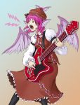  bad_id guitar hat highres instrument lps(guitar) mystia_lorelei pink_hair sai-go short_hair touhou wings 