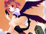  black_legwear black_wings blouse brown_eyes brown_hair hat kusano_(torisukerabasu) legs miniskirt notebook panties pantyshot pleated_skirt red_eyes shameimaru_aya short_hair skirt socks thighs tokin_hat torisukerabasu touhou trefoil underwear upskirt white_panties wings 