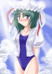  blush flx green_hair hat one-piece_swimsuit ribbon shikieiki_yamaxanadu swimsuit touhou 