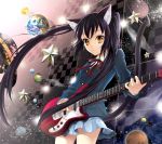  bad_id black_hair cat_ears cocoon_(loveririn) guitar instrument k-on! long_hair mustang(guitar) nakano_azusa school_uniform skirt solo tail twintails very_long_hair yellow_eyes 