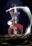  flx hair_ribbon long_hair night night_sky ponytail purple_hair ribbon sky star star_(sky) starry_sky sword touhou watatsuki_no_yorihime weapon 
